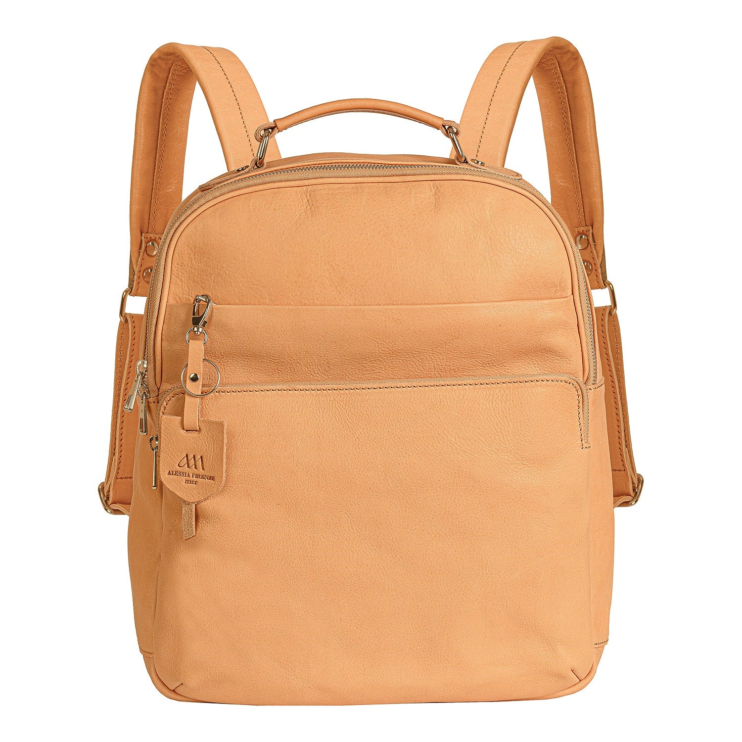 Unisex square backpack in natural vegetable tanned leather by Alessia Firenze